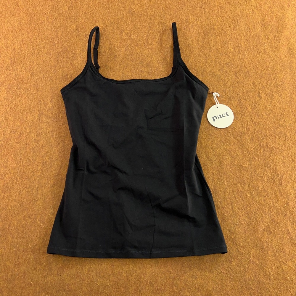 Pact Womens Small Black Organic Cotton Adjustable Strap Camisole Tank Top NWT